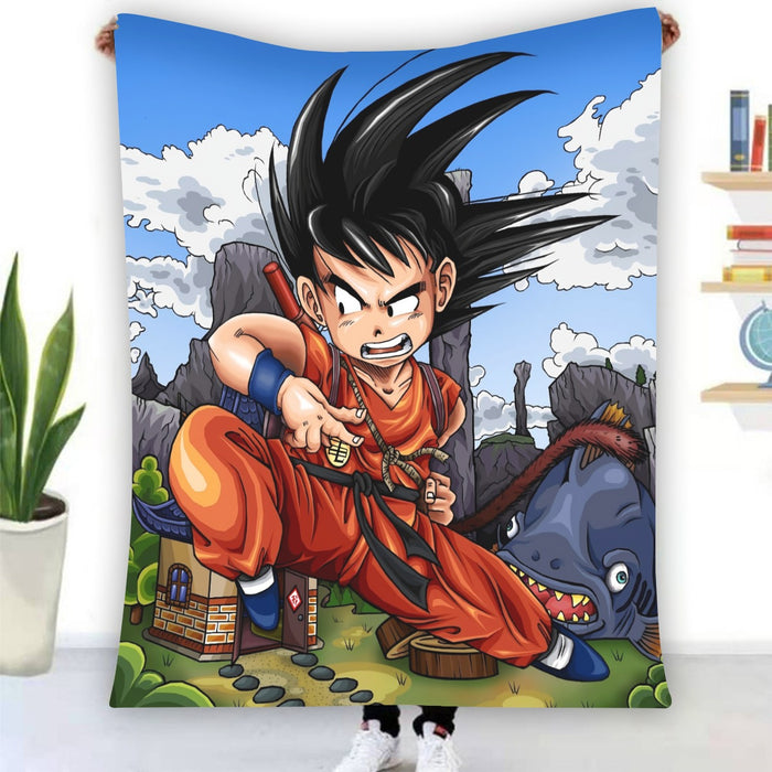 Dragon Ball Anime Angry Kid Goku Sky Clouds Blue 3D Blanket