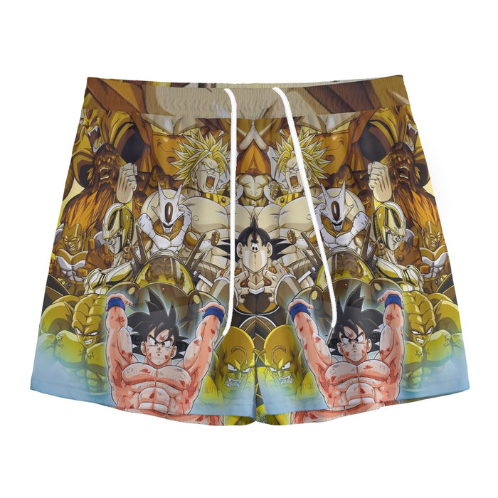 DBZ Goku Spirit Bomb Destroy Villains Cooler Broly Namek Golden Mesh Shorts