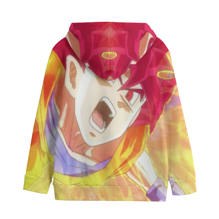 Dragon Ball Goku Super Saiyan Red God Face Portrait Print Kids' Hoodie