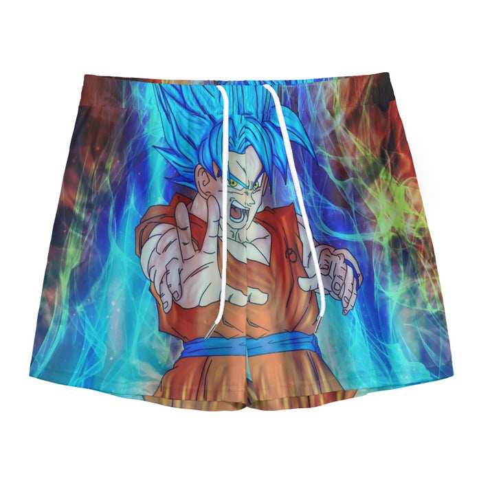 DBZ Goku Super Saiyan God Blue SSGSS Power Aura Fire Theme Design Mesh Shorts