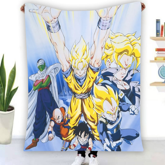 DBZ Goku Saiyan Spirit Bomb Vegeta Piccolo Gohan Trunks Vibrant Design Blanket