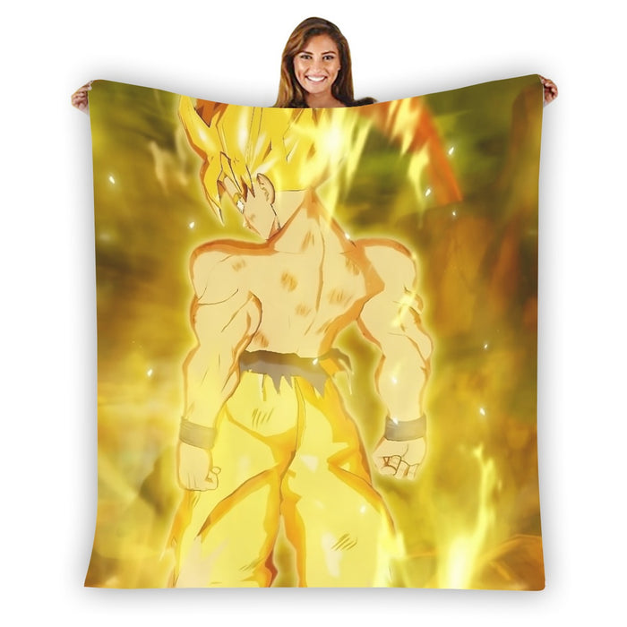 Dragon Ball Goku Super Saiyan Battle Posture Aura Style Blanket