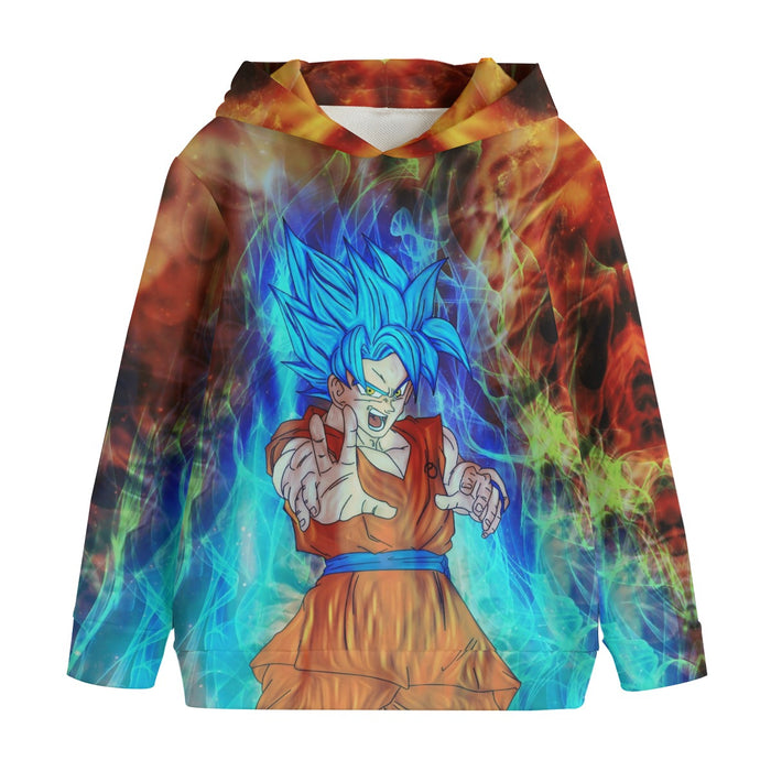 DBZ Goku Super Saiyan God Blue SSGSS Power Aura Fire Theme Design Kids' Hoodie