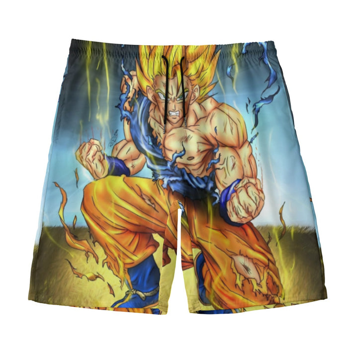 DBZ Goku Super Saiyan Thunder Power Damage Fight Cool Design Beach Pants