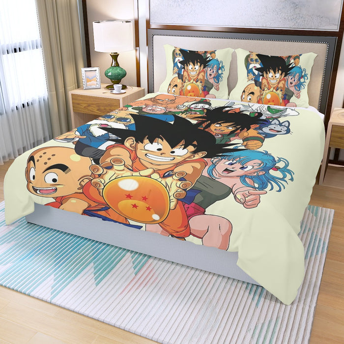 DBZ Kid Goku Master Roshi Bulma Krillin Chasing Dragon Ball Funny Three Piece Duvet Cover Set