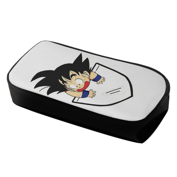 Smiling Goku On Pocket Of Dragon Ball Z Pencil Bag