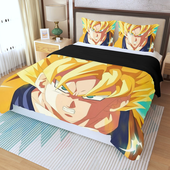 Dragon Ball Goku Super Saiyan Hero Thunder Design Street Style Three Piece Duvet Cover Set