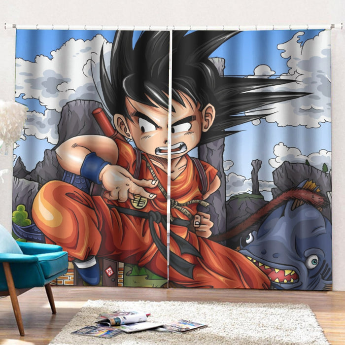 Dragon Ball Anime Angry Kid Goku Sky Clouds Blue 3D Curtains with Hooks