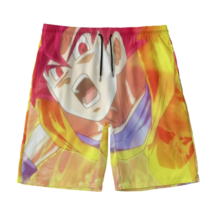 Dragon Ball Goku Super Saiyan Red God Face Portrait Print Beach Pants