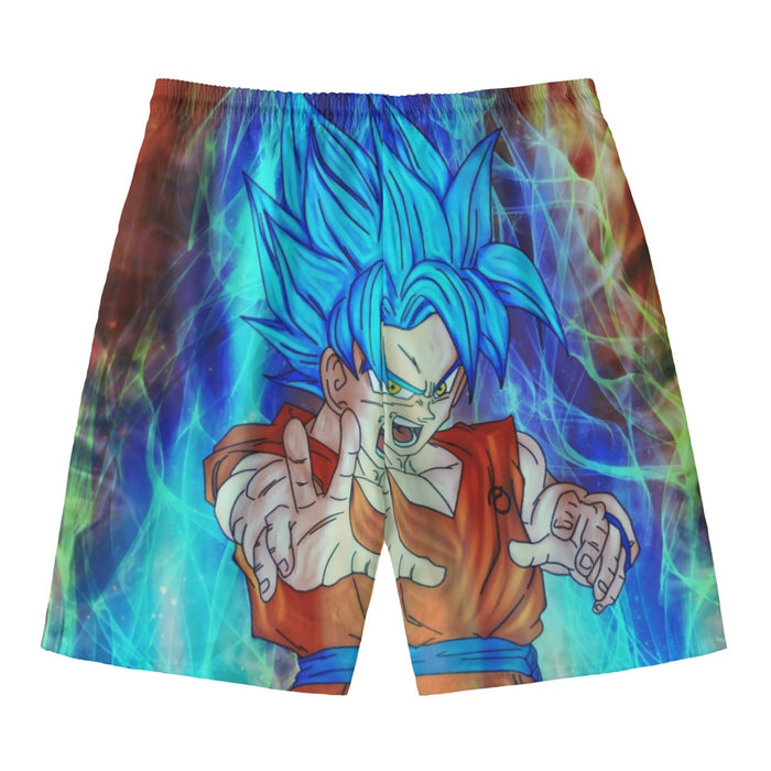 DBZ Goku Super Saiyan God Blue SSGSS Power Aura Fire Theme Design Beach Pants