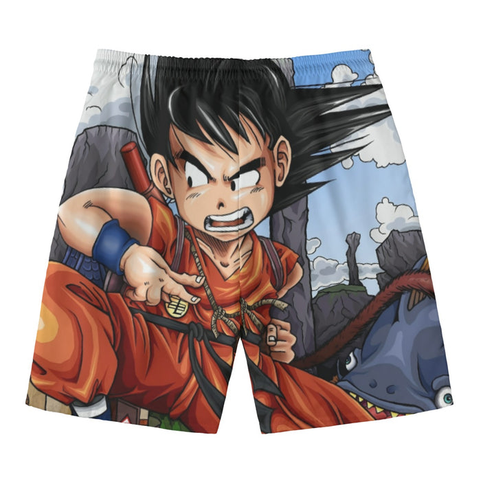 Dragon Ball Anime Angry Kid Goku Sky Clouds Blue 3D Beach Pants