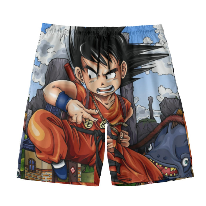 Dragon Ball Anime Angry Kid Goku Sky Clouds Blue 3D Beach Pants