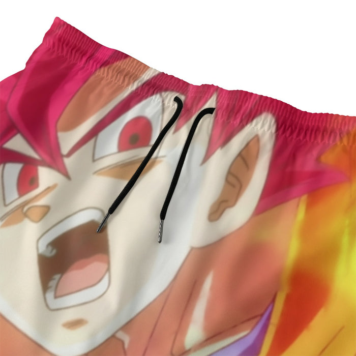Dragon Ball Goku Super Saiyan Red God Face Portrait Print Beach Pants