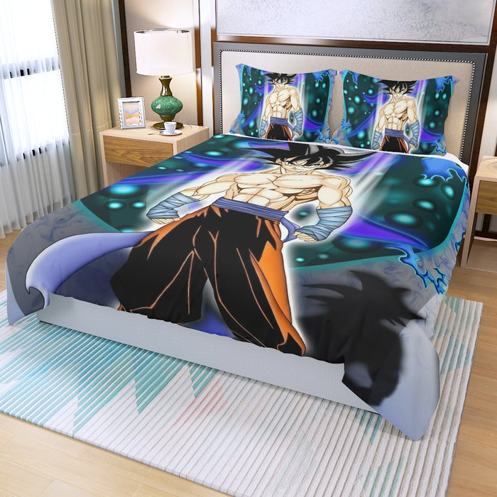 DBZ Goku Muscular Saiyan Vibrant Background Art Style Three Piece Duvet Cover Set