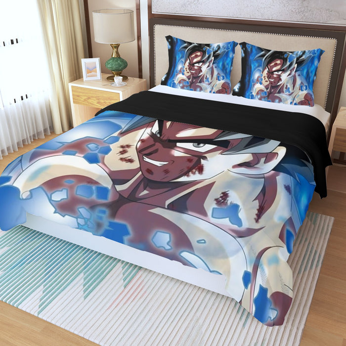 Dragon Ball Super Goku Blue Ultra Instinct Dope Grin Three Piece Duvet Cover Set