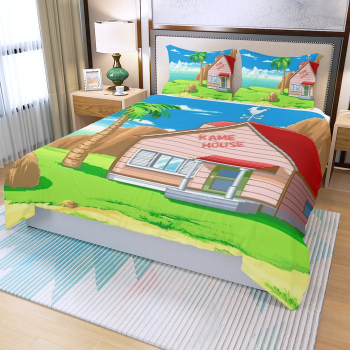 Dragon Ball Master Roshi's Kame House Cartoon Style Three Piece Duvet Cover Set