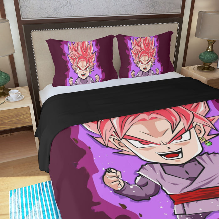 DBZ Goku Black Zamasu Rose Super Saiyan Cute Chibi Design Three Piece Duvet Cover Set