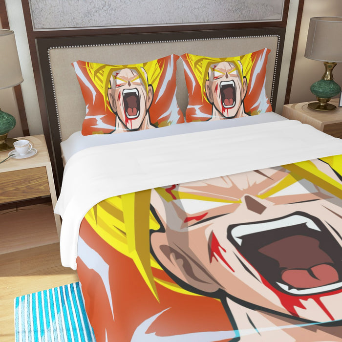 Dragon Ball Goku Super Saiyan Angry Scream Hand Drawing Design Three Piece Duvet Cover Set