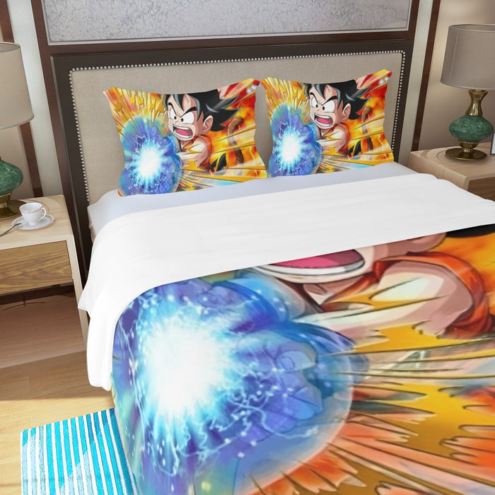 Dragon Ball Energy Kid Goku Blue Kamehameha Three Piece Duvet Cover Set