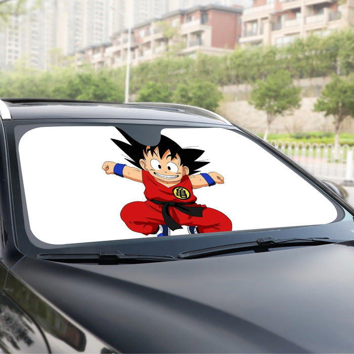 DBZ Jumping Kid Goku In His Training Suit Windshield Sunshade