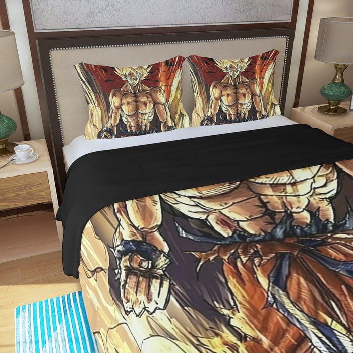 Powerful Goku Super Saiyan 2 Transformation SSJ2 Three Piece Duvet Cover Set