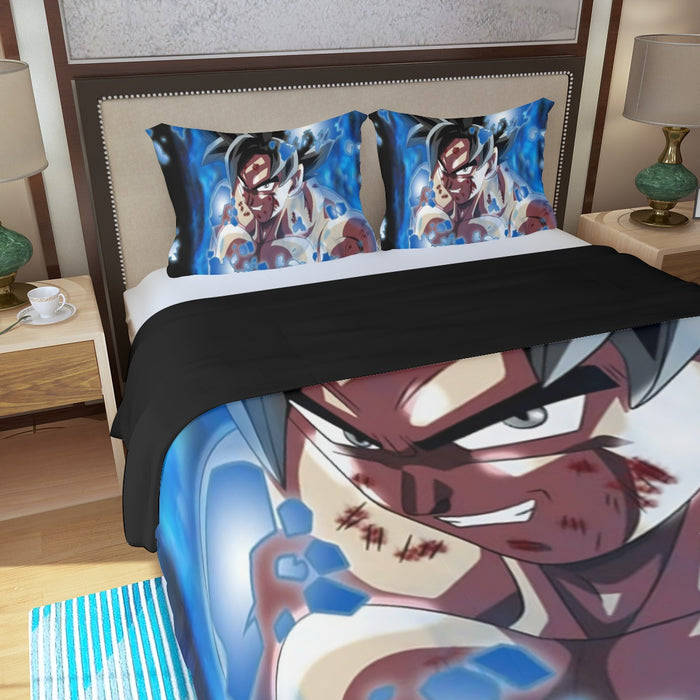 Dragon Ball Super Goku Blue Ultra Instinct Dope Grin Three Piece Duvet Cover Set