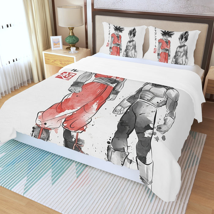 Watercolor Goku And Vegeta Posing Dragon Ball Z Three Piece Duvet Cover Set