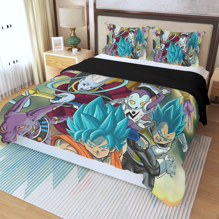Dragon Ball Goku Vegeta Super Saiyan God Blue SSGSS Fight Villains Three Piece Duvet Cover Set