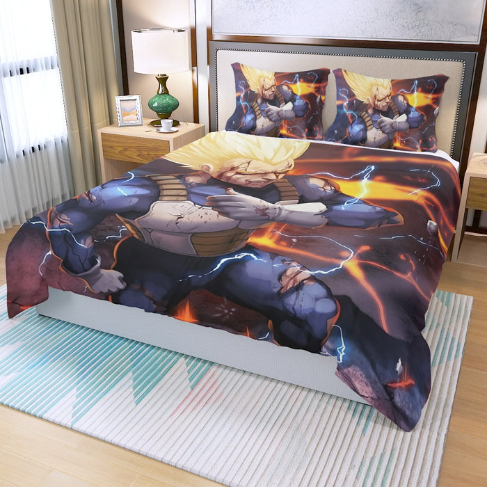 Dragon Ball Z Vegeta Super Saiyan Lightning Custom Three Piece Duvet Cover Set