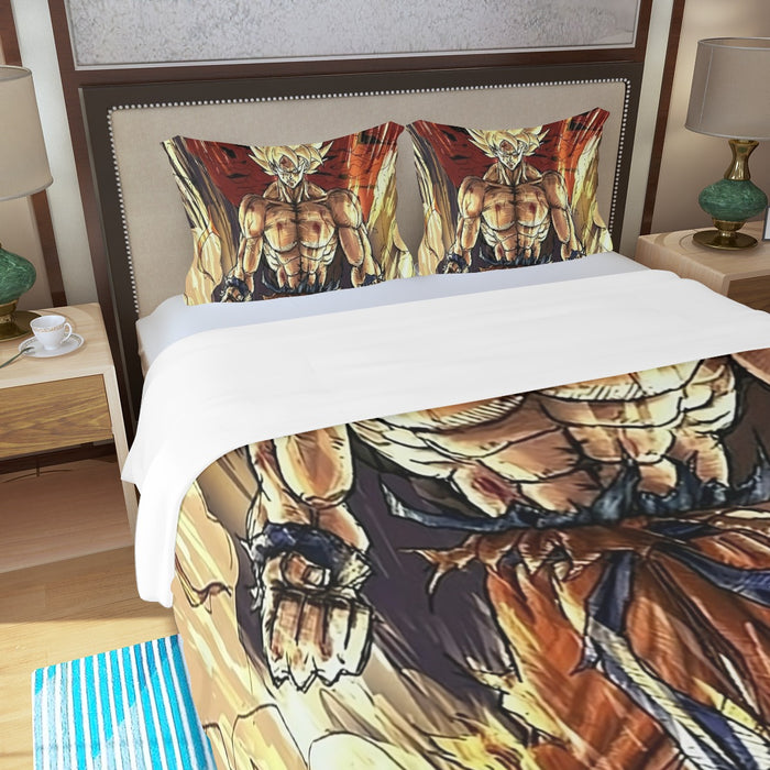 Powerful Goku Super Saiyan 2 Transformation SSJ2 Three Piece Duvet Cover Set