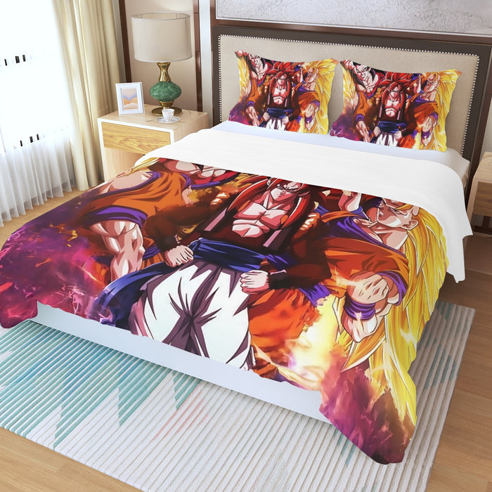 DBZ Gogeta Goku Vegeta Super Saiyan Powerful Lightning Thunder Design Three Piece Duvet Cover Set