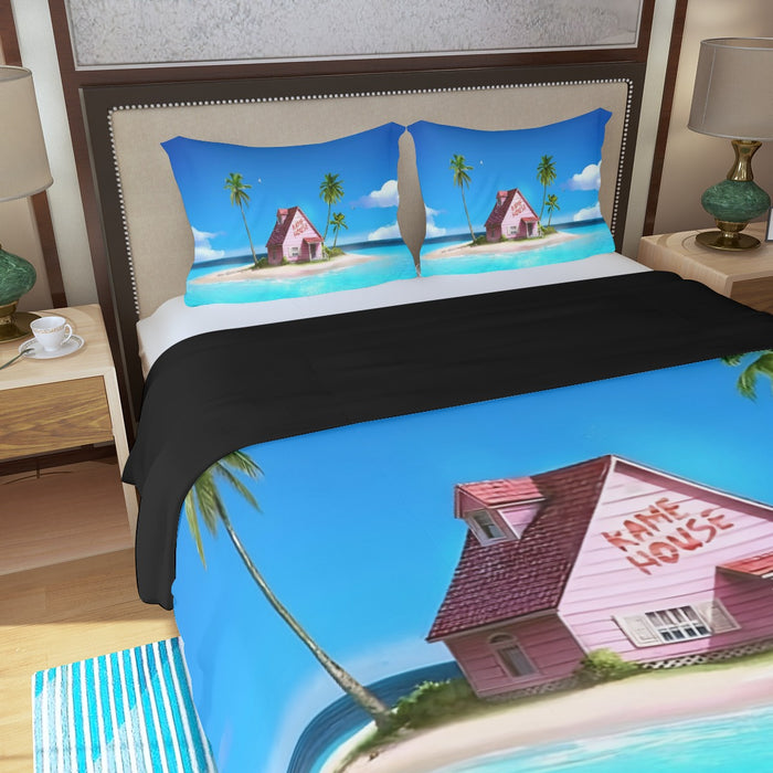 DBZ Master Roshi's Kame House Relax Vibe Concept Graphic Three Piece Duvet Cover Set