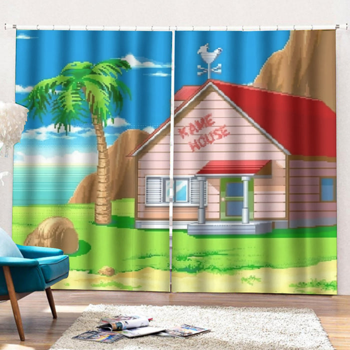 Dragon Ball Master Roshi's Kame House Cartoon Style Curtains with Hooks