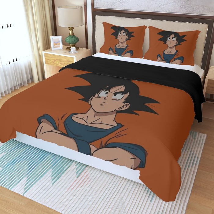 Goku Orange Minimalistic Background Three Piece Duvet Cover Set