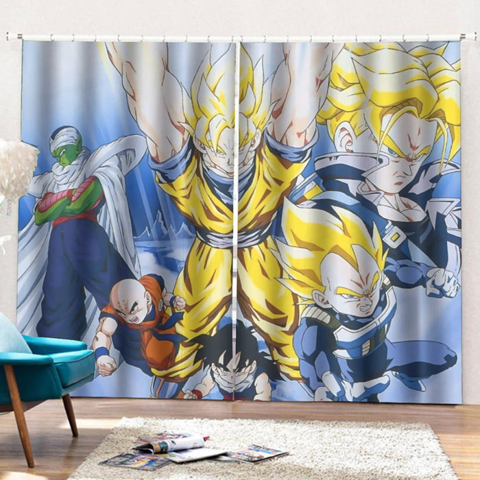 DBZ Goku Saiyan Spirit Bomb Vegeta Piccolo Gohan Trunks Vibrant Design Curtains with Hooks