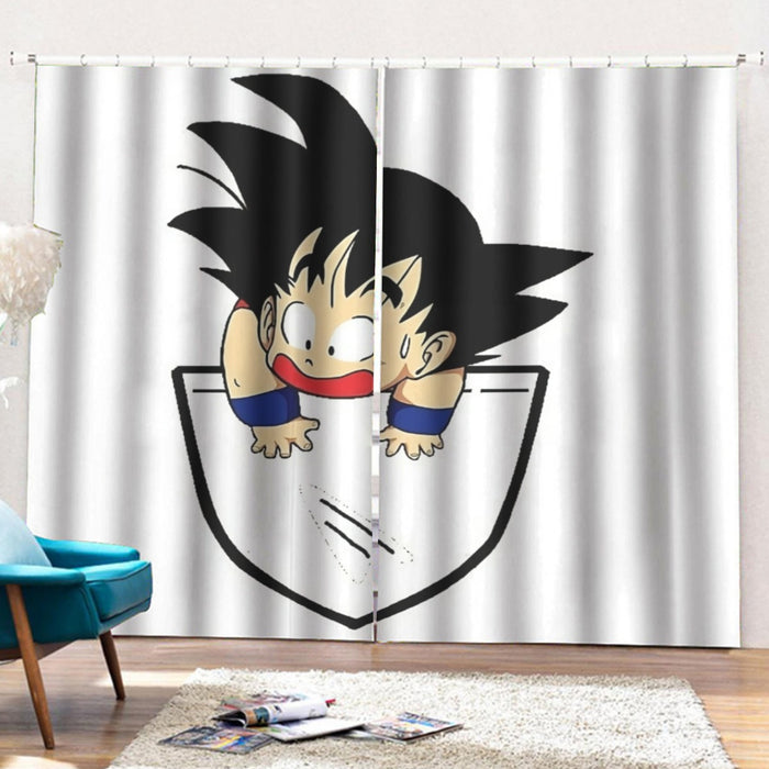 Smiling Goku On Pocket Of Dragon Ball Z Curtains with Hooks