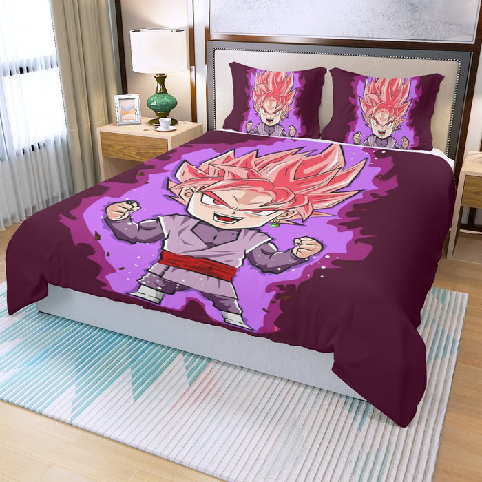 DBZ Goku Black Zamasu Rose Super Saiyan Cute Chibi Design Three Piece Duvet Cover Set