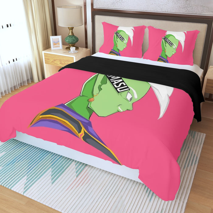 Dragon Ball Super Cool Grin Zamasu Potara Earring Pink Three Piece Duvet Cover Set