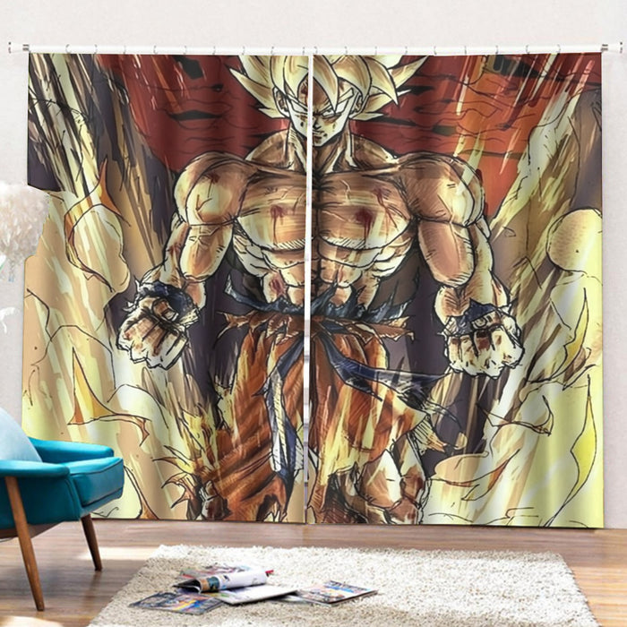 Powerful Goku Super Saiyan 2 Transformation SSJ2 Curtains with Hooks