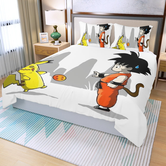Goku Throwing A Dragon Ball At Pikachu Three Piece Duvet Cover Set