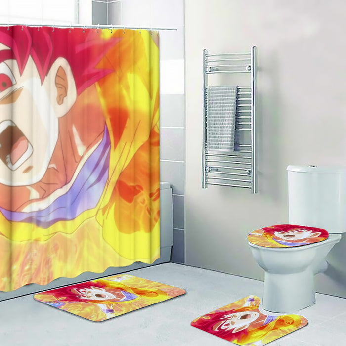 Dragon Ball Goku Super Saiyan Red God Face Portrait Print Four-piece Bathroom