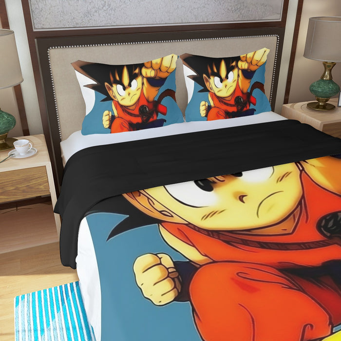 Young Goku Kid Flying Cloud Fight 3D Dragonball Three Piece Duvet Cover Set