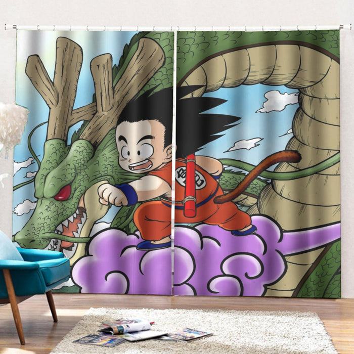 Dragon Ball Kid Goku Flying With Shenron Curtains with Hooks