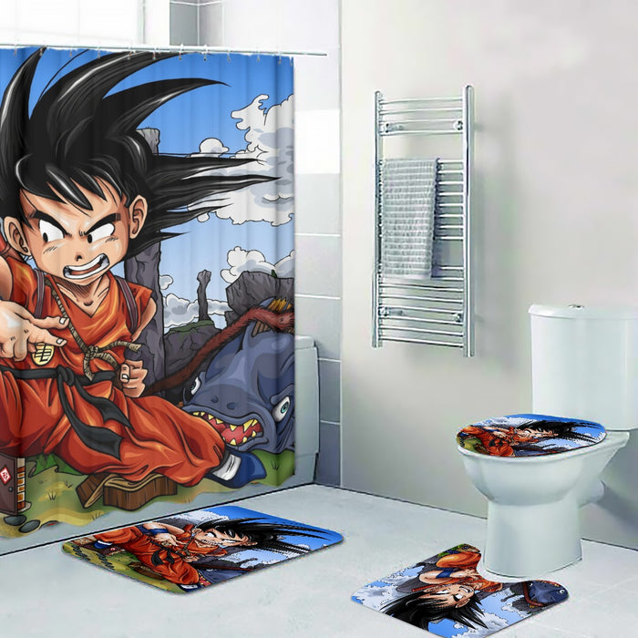 Dragon Ball Anime Angry Kid Goku Sky Clouds Blue 3D Four-piece Bathroom