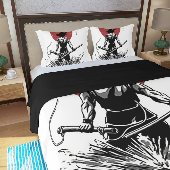 Goku With Red Moon Dragon Ball Three Piece Duvet Cover Set