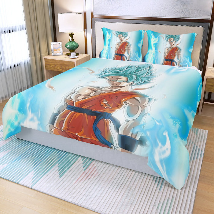 Dragon Ball Serious Super Saiyan Goku 2 Blue Epic Aura Three Piece Duvet Cover Set