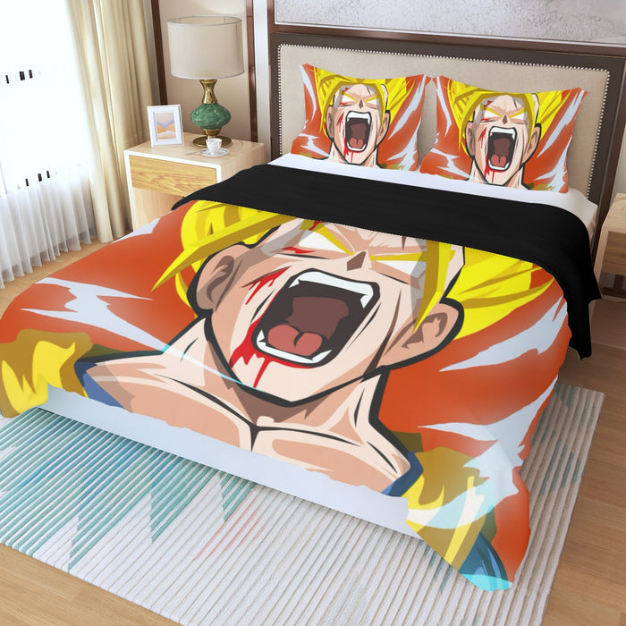 Dragon Ball Goku Super Saiyan Angry Scream Hand Drawing Design Three Piece Duvet Cover Set