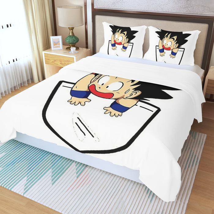 Smiling Goku On Pocket Of Dragon Ball Z Three Piece Duvet Cover Set