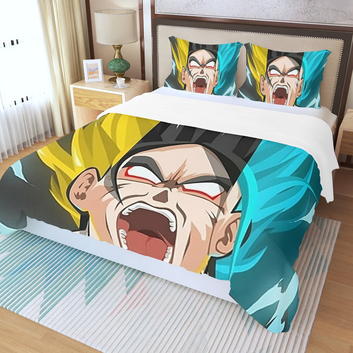 Dragon Ball Goku Super Saiyan Triple Blue God SSGSS Hand Drawing Style Three Piece Duvet Cover Set