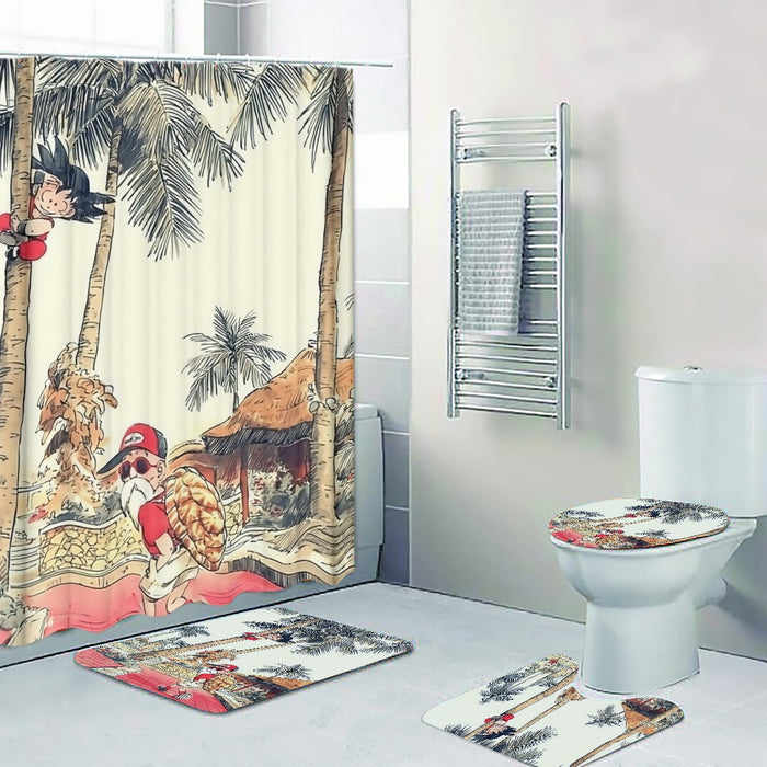Palm Tree Cute Kid Goku Master Roshi Vintage Beige Four-piece Bathroom